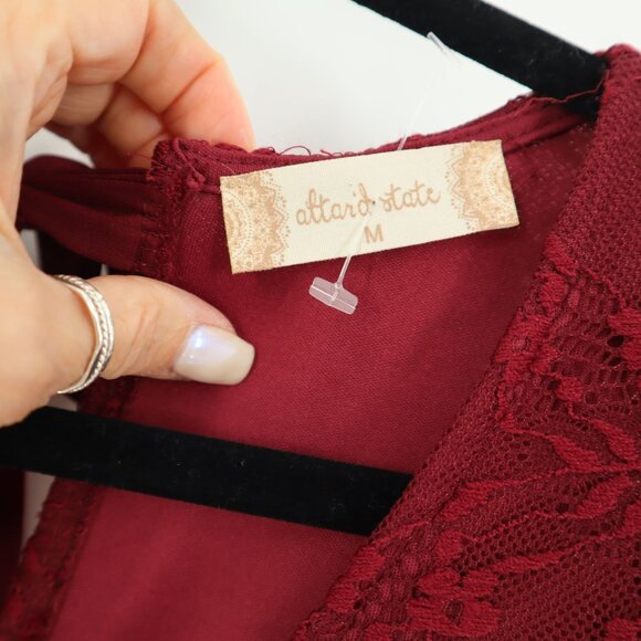 Altar'd State Lace Dress Womens M Burgundy Romantic Vintage-Inspired‎ Whimsigoth - Picture 3 of 11